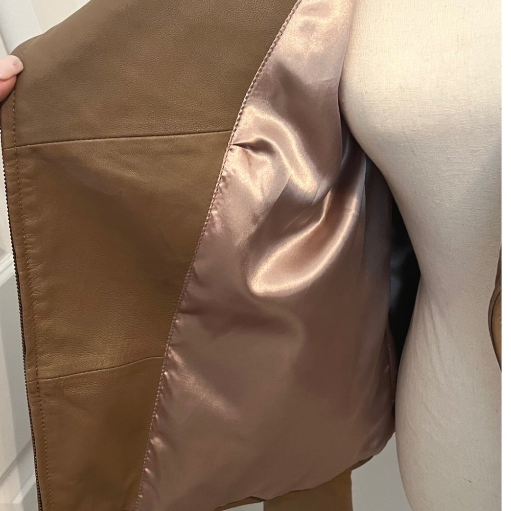 Live a Little Lamb Leather Moto Biker Jacket L Tan Camel - Picture 13 of 15